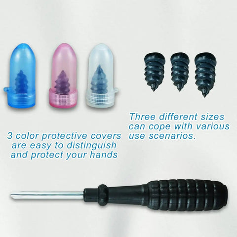 Self Service Tire Repair Screws And Plugs Kit With Screwdriver Three Sizes 100 Pcs For Puncture Repair On Cars Trucks And Trailers Rubber