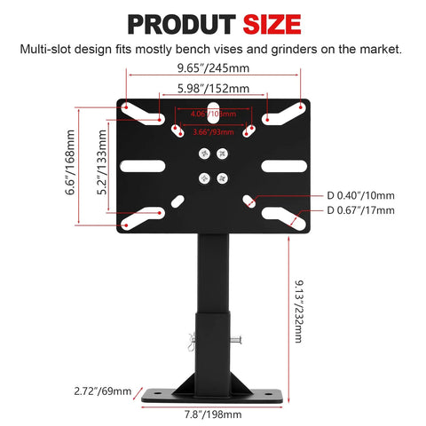 Product dimensions of Badass Rock Solid Wall Or Table Mount Vise And Grinder Station Adjustable Sliding Base.