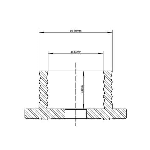 Technical drawing of Hella Secure Ripple Deep Grip Replacement Jaws For Wood Lathe Chucks NCK Series, 60-79mm bore size.