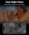 2K Indoor Security Camera With 2.4 And 5GHz WiFi Night Vision And 24 Seven Recording, showing night vision clarity of sleeping child