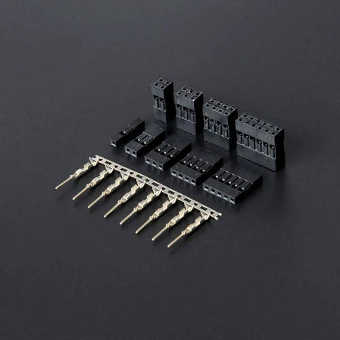 Dupont Connector Kit 2.54mm Pitch Single Row Male Headers With Crimp Pins For 3D Printer And FPV Jumper Wires set on dark surface
