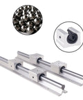 Linear Rail Guide Kit SBR16 500mm with SFU1605 500mm Ballscrew set showing rails, blocks, and ball bearings
