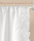 Romantic White Ruffled Curtains With Privacy Light Filtering, Faux Silk Drapes, Two Panels, W50 X L95 installed on rod