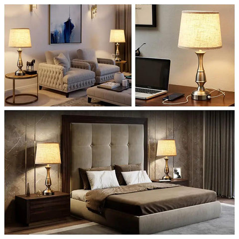 Tall Rustic Bedside Lamp With 2 USB Ports, 3-Way Dimmable Touch Control Nightstand Light For Bedroom Or Living Room scene