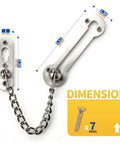 Beefy Heavy Duty Screen Door Latch 304 Stainless Steel with welded chain and silver finish, dimensions shown.
