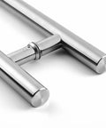 Close-up of Heavy Duty 18 Inch Stainless Steel Door Pull Handle Built Tough With Solid Mounting Standoffs For Commercial Use Gate And Shower Doors 304 Stainless Brushed Nickel Finish Rust Resistant Easy Install showing sleek brushed nickel finish