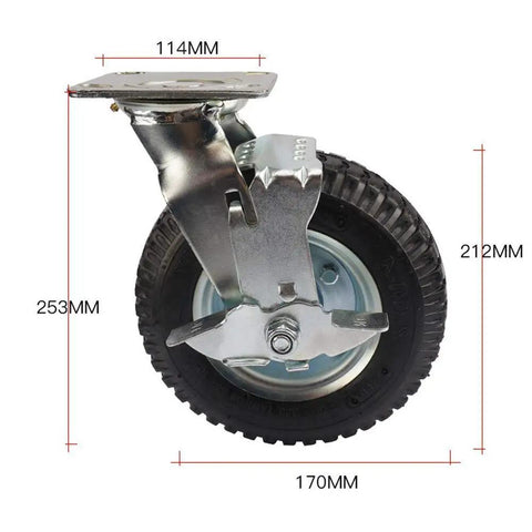 8 Inch Heavy Duty Swivel Caster Wheel Built Tough With Non Marking Polyurethane Tread Dual Locking Brakes Double Ball Bearing side view