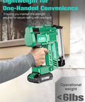 Heavy Duty 2 Inch Cordless Brad Nailer And Stapler Combo 18 Gauge 20V Power Tool displayed for one-handed use with less than 6 lbs operational weight.