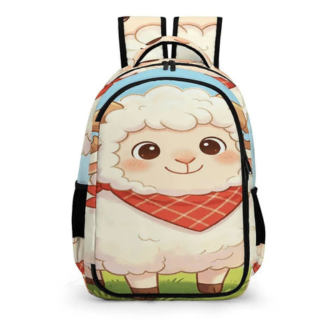 Smiling Sheep Wearing A Scarf Printed Unisex Backpack With Large Capacity For Daily Use Durable Polyester Build