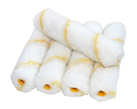 Fifteen Pack Six Inch Mini Roller Covers With Dralon Woven White Velvet Fabric One Half Inch Nap For Pro Grade Finishes Detail Work