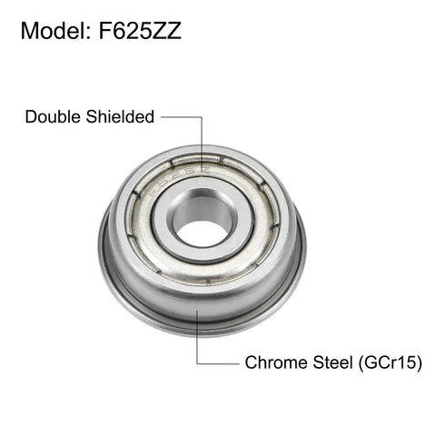 Flanged Ball Bearing 5x16x5mm Double Shield Chrome Steel F625ZZ Built To Last With 18mm Flange Diameter 1mm Flange Thick 20 Pack close-up