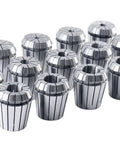 Fifteen Piece ER40 Precision Collet Set With R8 Bridgeport Shank Holder And Wrench For Milling And Drilling, collets displayed