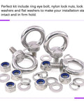Heavy Duty 304 Stainless Steel M10 Eye Bolts Lifting Ring Kit With Four Eye Bolts And Six Lock Nuts Plus Lock Washers And Flat Washers For Marine And Industrial Lifting Projects No Nonsense, with bolts and washers