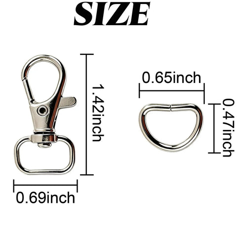 Hella Durable Zinc Alloy Swivel Snap Hooks And D Rings For Purse Hardware, Keychain Crafting, Sewing, 122 Piece Kit with size measurements