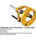 Adjustable Router Lift For 63.5-65mm Diameter Universal Trimming Machines In Aluminum Alloy Under-Table Base Clamping Lifting System With Slick Height Adjustment And Gold Finish, 2-claw grip