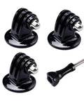 Three Beefy Universal Action Camera Tripod Mount Adapters for GoPro Hero and other brands with stainless steel screws, black design.