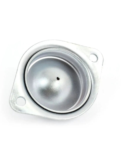 Heavy Duty Ball Transfer Unit Built Like A Tank Featuring A Grease Proof 22Mm Roller Ball That Drops Over 5Mm Pilot Holes And Snaps Onto Flanges For A No Fuss Conveyor Setup, top view of metal unit with flanges.
