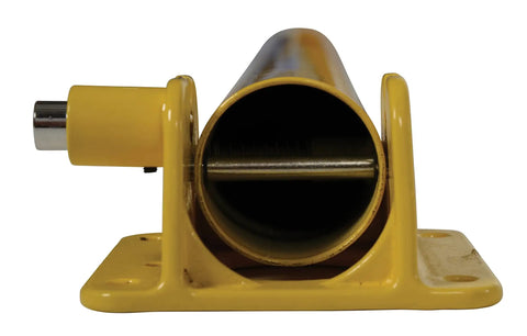 Hella Sturdy Heavy Duty Steel Fold Down Vehicle Safety Bollard With Reflective Warning Bands lockable top eyelet side view.