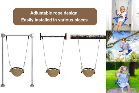 Hand Knitted Toddler Swing Seat With Adjustable Ropes, Outdoor Indoor Swing Set for Kids in Various Installations
