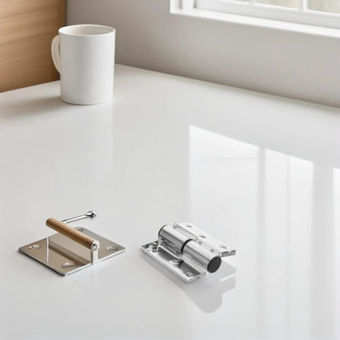 Heavy Duty Stainless Steel Hidden Hinges For Bathroom Partition Doors Folding Door Hardware Set on white surface