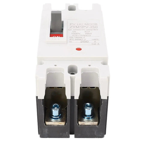 Two Pole DC Miniature Circuit Breaker 1000V 250A Molded Case Switch, 20kA Breaking Capacity, front view