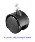 Hella Smooth Black Nylon Twin Wheel Furniture Casters 4 Pack features a 2 inch wheel with an M8x13mm threaded stem for heavy-duty use.