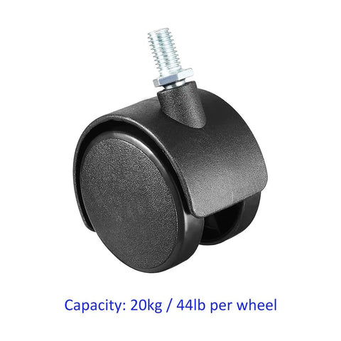 Hella Smooth Black Nylon Twin Wheel Furniture Casters 4 Pack features a 2 inch wheel with an M8x13mm threaded stem for heavy-duty use.