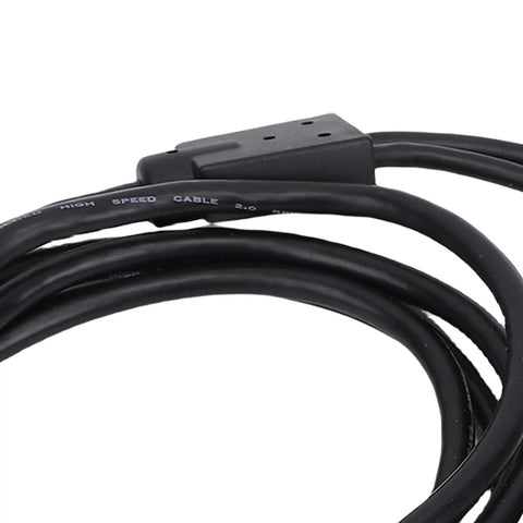 Slick No Sweat Plug And Play Universal Printer Cable 2 In 1 Design With 24V Power Usb To Usb Type B Plus 3 Pin Din Adapter close-up view of black cable.