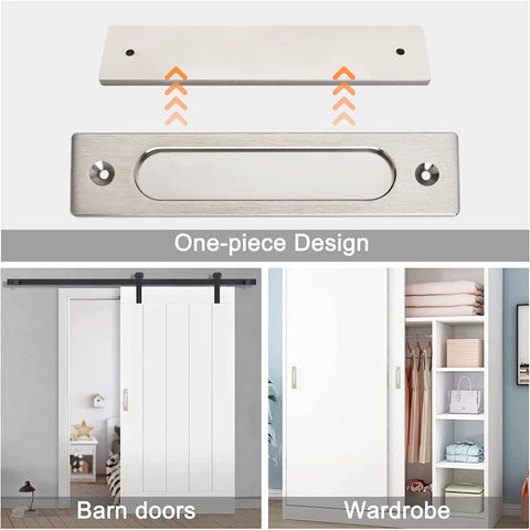 Rectangular Recessed Sliding Door Pulls 2 Piece Brushed Steel Flush Pulls for Sliding Barn Doors and Wardrobes