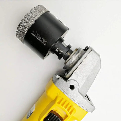 Diamond Core Drill Bits Set For Porcelain Tile Stone And Brick Dry And Wet Drilling Vacuum Brazed Hole Saws attached to drill