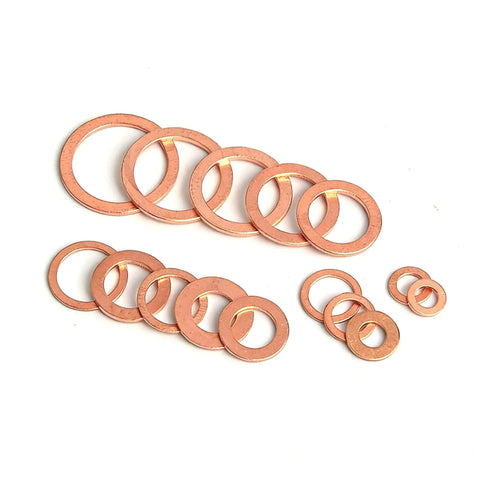 150 Piece Copper Flat Washer Set Dope All Purpose Sealing Washers For Plumbing Automotive Electrical Jobs In A Handy Storage Box Flexible Soft Copper For Tight Seals And Great Conductivity. soft copper flat washers in assorted sizes