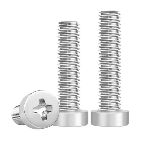 Premium 304 Stainless Steel Cheese Head Cross Recessed Screws M6 M8 Thin Low Head Machine Bolts with silver finish, 5-piece set.