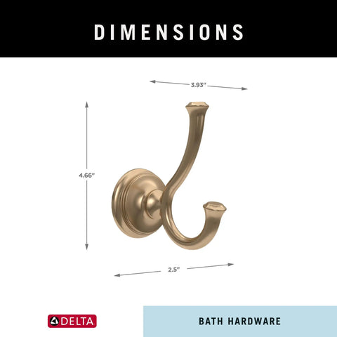 Champagne Bronze Double Towel Hook For Bathroom And Kitchen Built To Last Zinc Alloy Wall Mount dimensions shown