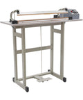 Heavy Duty Foot Pedal Heat Sealer Bag Machine For Industrial Shop With 850W Power And Quick Timer Control Grippy Base Pads Easy To Use on a sturdy metal frame.
