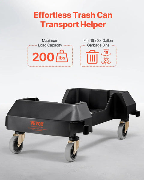 Heavy Duty Trash Can Dolly Featuring Slick 4 Way Swivel Casters Fitting 16 And 23 Gallon Bins Built Tough For No Sweat Waste Moving Up To 200 Lbs Capacity with smooth rolling wheels.