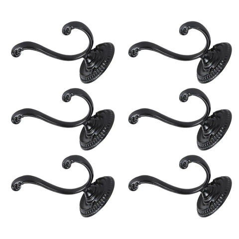 Heavy Duty Double Claw Wall Hooks, Vintage Style Metal Coat Racks With Full Setup Kit, set of six black hooks