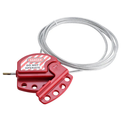 Rock Solid Adjustable Lockout Tagout Cable Locks Six Foot Steel Security Cables With Vinyl Coating Takes Four Padlocks At Once For Industrial Valves Breakers Job Site Ready Built Tough Loto Gear Six Pack with red warning lockout device and steel cable.