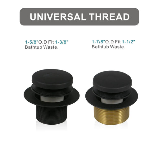 Matte Black Tub Drain And Overflow Kit With One Hole, Rock Solid Bathtub Drain Conversion Set, two universal thread stoppers.