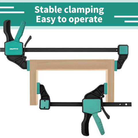 8 Pack Bar Clamps For Woodworking Set With 12 Inch And 6 Inch Quick Change F Clamps in use for furniture assembly