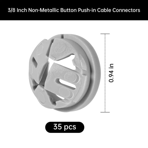 Thirty Five Pack Non Metallic Push In Cable Connectors For Three Eighths Through Half Inch Electrical Conduit Work Gray Plastic Bulk Wire Fittings For Knockouts, 0.94 in size