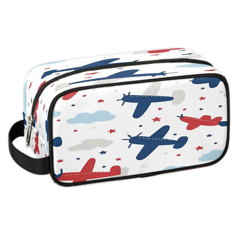 Adorable Airplane Travel Makeup Bag For Women And Men with airplane design, durable handle, 10.5x4.4x5.3 inches