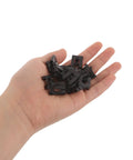 Hand holding 30-Piece Gas Lift Retaining Clips For Chair Cylinders M8 External Snap Ring, black universal clip set.