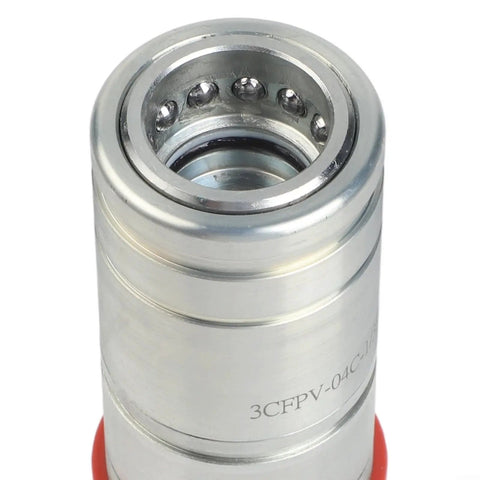 Close-up of Beefy Hydraulic Breakaway Coupler 3C001-82010 Metal Quick Connect Fitting For Tractor Hydraulics Built Tough For High Pressure Use