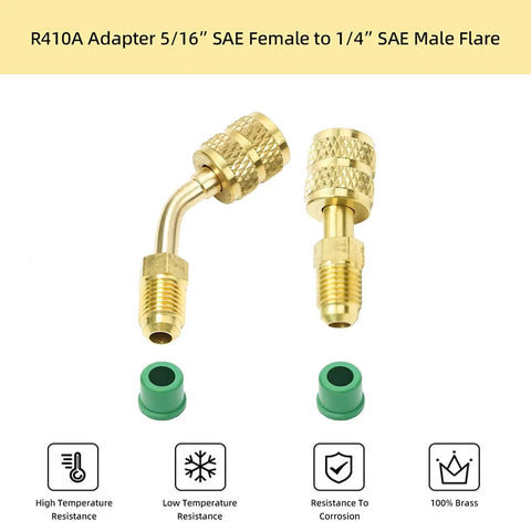 R410A 5/16 to 1/4 adapter from Valve Core Remover and HVAC Service Wrench Set with hex bit adapters, brass, high resistance.