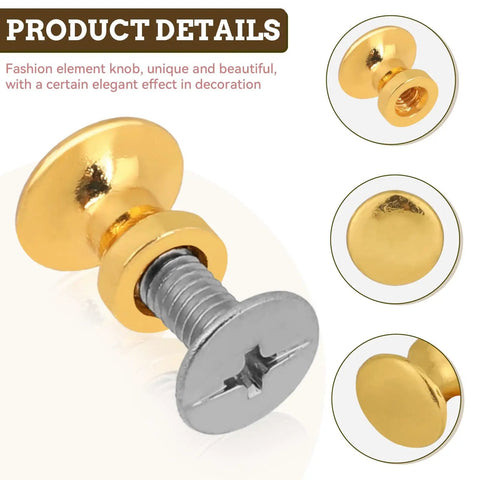 Gold Finish Mini Drawer Knob Set, 12 Pack Half Inch Small Cabinet Knobs with M4 Screws, close-up view of gold knob and screw