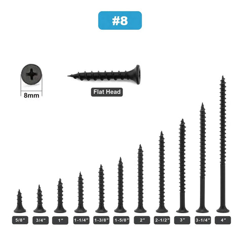 Number 8 By 2 Inch Wood Screws 100 Pack Black Phosphate Coated Stainless Flat Truss Head Self Tapping Drywall Fasteners
