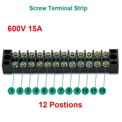 Dual Row 12 Position Screw Terminal Strip Block With Cover 600V 15A 12 Port Pre Insulated Barrier Strip Black And Red