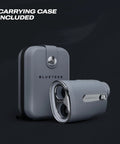 Captain Air Golf Rangefinder With Slope And GPS Distances next to included carrying case.