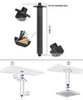 Installation diagram of Square Ceiling Mount Rain Shower Head 16 Inch Matte Black With Shower Arm Stainless Steel Waterfall Showerhead