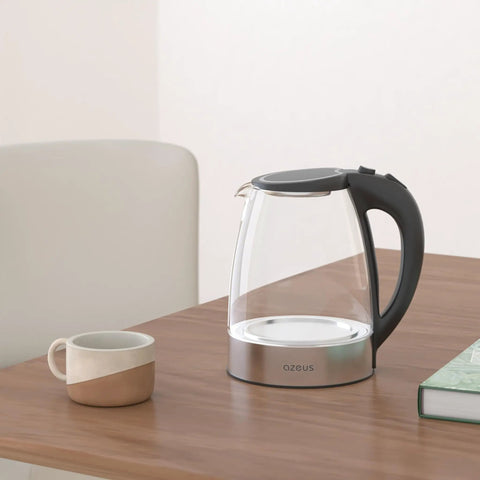 Fast 1800W Electric Kettle With 1.8L Capacity Double Wall Anti Scalding BPA Free White Tea Kettle on a kitchen table